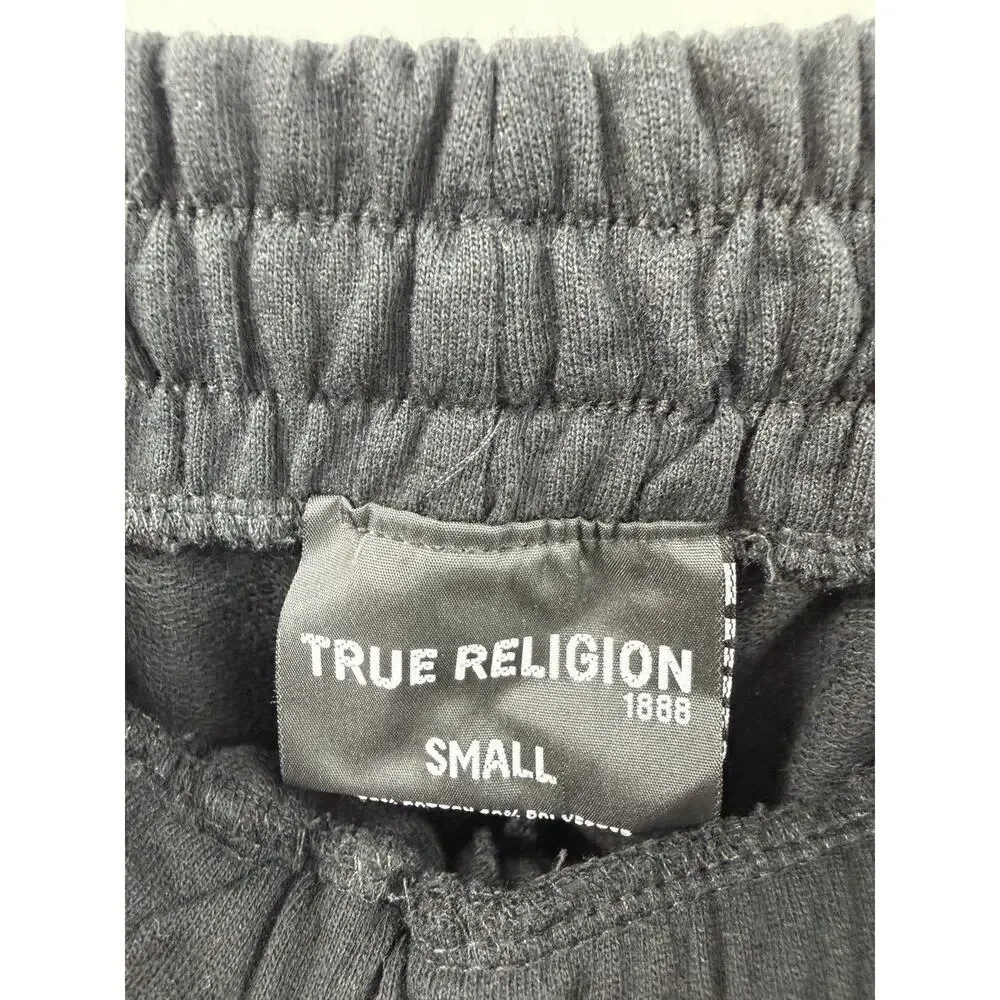 True Religion Men’s Elastic Waist Drawstring Black Joggers Gold Logo Small NWT
